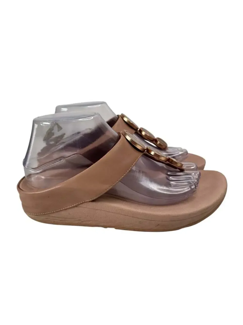 FitFlop Halo Toe Post Sandals Metallic Buckle Comfort Beige Womens Size 8